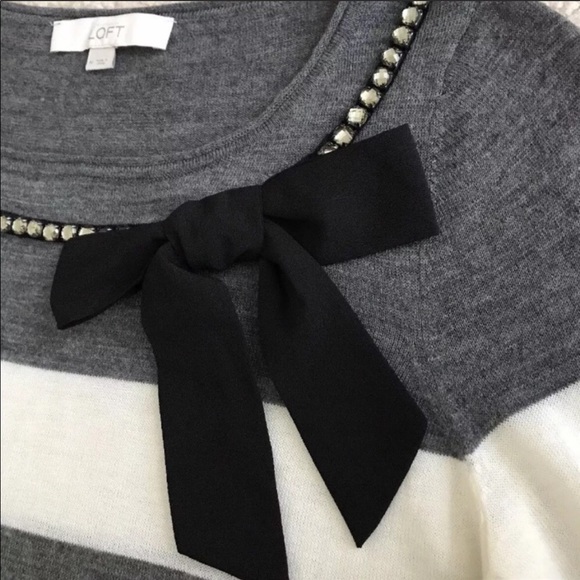 LOFT Striped Rhinestone Bow Sweater - Picture 2 of 4